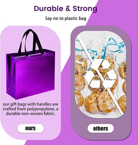 VGOODALL 15PCS Gift Bags with Handles, 12.6" x 5" x 11" Purple Reusable Gift Bags Bulk, Christmas Gift Bags, Goodie Bags, Large Party Favor Bags for Birthday Wedding in Kuwait