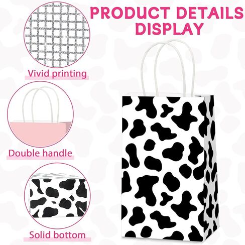 CHUNNIN 24PCS Western Cowgirl Party Paper Bags Cowgirl Party Favor Cow Print Themed Party Gift Bags Supplies Hot Pink Disco Ball Treat Bags Bulk for Birthday 80s 90s Wild West Party Decorations in Kuwait