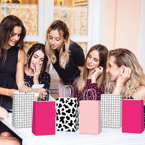 CHUNNIN 24PCS Western Cowgirl Party Paper Bags Cowgirl Party Favor Cow Print Themed Party Gift Bags Supplies Hot Pink Disco Ball Treat Bags Bulk for Birthday 80s 90s Wild West Party Decorations in Kuwait