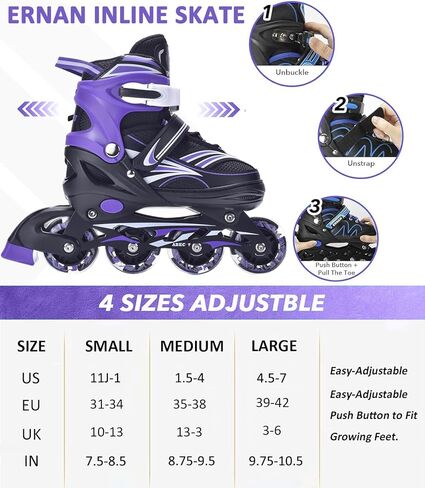 ERNAN Inline Roller Skates,Adjustable Inline Skate for Kids and Adults with Full Light Up Wheels,Outdoor Roller Blades for Boys and Girls, Men and Women in Saudi Arabia