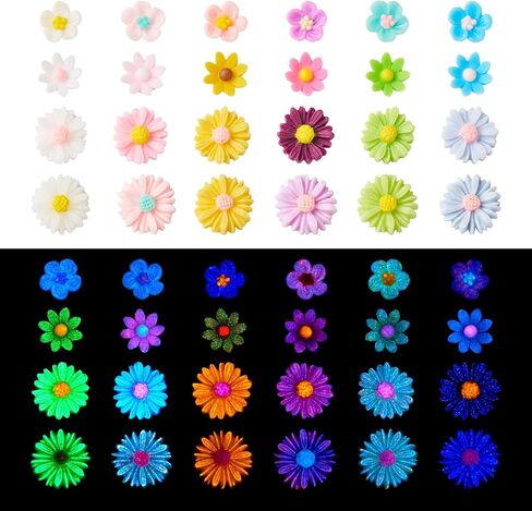 Craftdady 200 pcs Luminous Flower Resin Cabochons Grow in The Dark Flat Back Floral Beads No Hole DIY Flower Resin Cabochons for Jewelry Making Scrapbooking Embellishments Hair Clip Phone Case Decor in Saudi Arabia