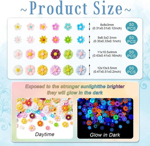 Craftdady 200 pcs Luminous Flower Resin Cabochons Grow in The Dark Flat Back Floral Beads No Hole DIY Flower Resin Cabochons for Jewelry Making Scrapbooking Embellishments Hair Clip Phone Case Decor in Saudi Arabia