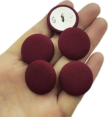 20PC Sewing Satin Fabric Cloth Covered Buttons with Metal Shank Round Buttons for DIY Sewing Clothing Craft Buttons, Burgundy, 25mm in Saudi Arabia