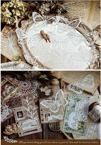 20Pcs Vintage Scrapbook Paper Lace Cutouts for Scrapbooking Journaling Supplies Decorative Retro Cutout Butterfly Paper Frame for Junk Journals DIY Art Craft Album Planners Embellishments Card Making in Saudi Arabia