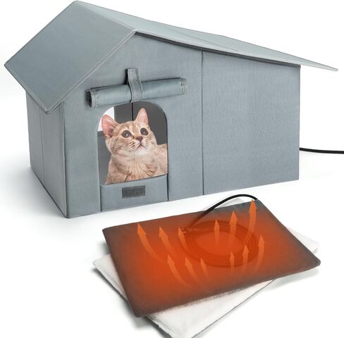 YUEPET Heated Outdoor Cat House for Winter, Elevated Weatherproof Cat House with Thermostatic Heating Pad for Outside, Warm Feral Cat Shelters for Outdoor Several Cats Stray Cats in Saudi Arabia