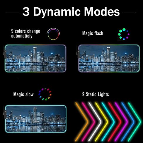 وسادة الماوس للألعاب RGB مع السفينة القهوة ، XXL كبيرة المتوهجة المتوهجة Mousepad ، قاعدة مطاطية مضادة للانزلاق ، حصيرة مكتب لوحة مفاتيح الكمبيوتر 31.5 × 11.8 بوصة - مشهد أفق شيكاغو في الليل in Saudi Arabia