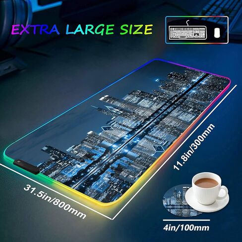 وسادة الماوس للألعاب RGB مع السفينة القهوة ، XXL كبيرة المتوهجة المتوهجة Mousepad ، قاعدة مطاطية مضادة للانزلاق ، حصيرة مكتب لوحة مفاتيح الكمبيوتر 31.5 × 11.8 بوصة - مشهد أفق شيكاغو في الليل in Saudi Arabia