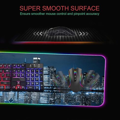 وسادة الماوس للألعاب RGB مع السفينة القهوة ، XXL كبيرة المتوهجة المتوهجة Mousepad ، قاعدة مطاطية مضادة للانزلاق ، حصيرة مكتب لوحة مفاتيح الكمبيوتر 31.5 × 11.8 بوصة - مشهد أفق شيكاغو في الليل in Saudi Arabia