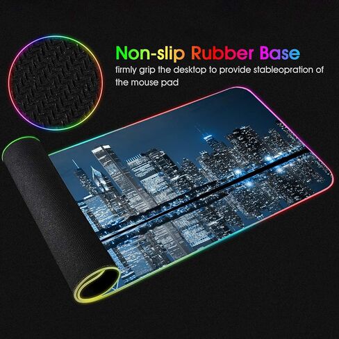 وسادة الماوس للألعاب RGB مع السفينة القهوة ، XXL كبيرة المتوهجة المتوهجة Mousepad ، قاعدة مطاطية مضادة للانزلاق ، حصيرة مكتب لوحة مفاتيح الكمبيوتر 31.5 × 11.8 بوصة - مشهد أفق شيكاغو في الليل in Saudi Arabia