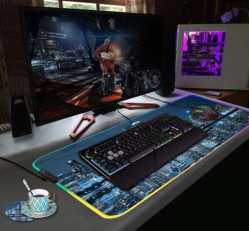 وسادة الماوس للألعاب RGB مع السفينة القهوة ، XXL كبيرة المتوهجة المتوهجة Mousepad ، قاعدة مطاطية مضادة للانزلاق ، حصيرة مكتب لوحة مفاتيح الكمبيوتر 31.5 × 11.8 بوصة - مشهد أفق شيكاغو في الليل in Saudi Arabia
