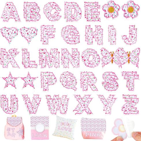 Letter Patches Self-Adhesive for Kids Clothing: Kingsow Blue 60Pcs Flowers Butterfly Letters Patch Stickers A-Z Alphabet Applique - Cute Fabric Letters Patches Stick on Jackets Hats Bags DIY Crafts in Saudi Arabia