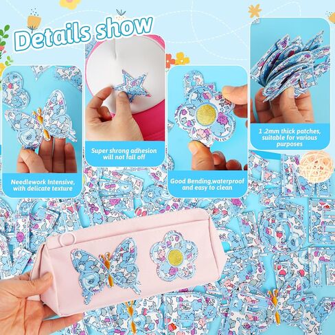 Letter Patches Self-Adhesive for Kids Clothing: Kingsow Blue 60Pcs Flowers Butterfly Letters Patch Stickers A-Z Alphabet Applique - Cute Fabric Letters Patches Stick on Jackets Hats Bags DIY Crafts in Saudi Arabia