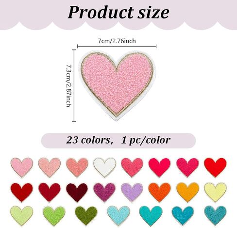 FREEBLOSS 23PCS Embroidered Iron on Patches with Glue Embroidered Clothing Repair Patch Heart Shape Iron On Embroidered Patch Chenille Heart Applique Patches for Hats Clothing Decor in Saudi Arabia