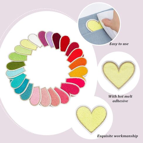 FREEBLOSS 23PCS Embroidered Iron on Patches with Glue Embroidered Clothing Repair Patch Heart Shape Iron On Embroidered Patch Chenille Heart Applique Patches for Hats Clothing Decor in Saudi Arabia