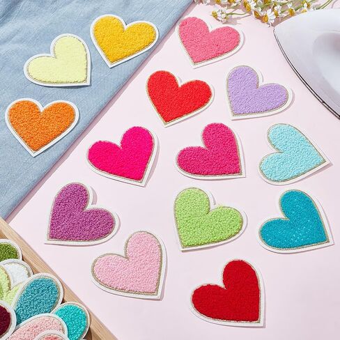 FREEBLOSS 23PCS Embroidered Iron on Patches with Glue Embroidered Clothing Repair Patch Heart Shape Iron On Embroidered Patch Chenille Heart Applique Patches for Hats Clothing Decor in Saudi Arabia