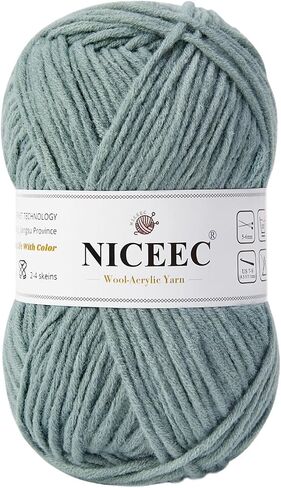 NICEEC 3 Skeins Soft Wool-Acrylic Yarn for Knitting Worsted Weight Yarn Quality Yarn for DIY Craft Wool Blend Yarn for Crochet Blanket Yarn(3×3.53oz,3×153yds)-Light Blue in Kuwait