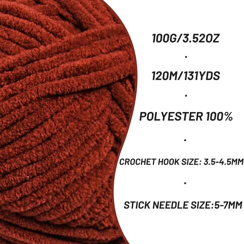 Plush Chunky Chenille Yarn for Crocheting, Soft Fluffy Velvet Yarn for Crocheting, Fuzzy Baby Blanket Knitting Yarn, 100g/131yds Bulky Amigurumi Yarn（Deep Pink） in Saudi Arabia