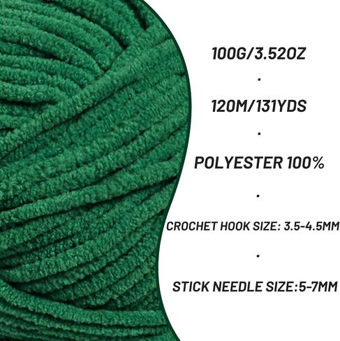 Plush Chunky Chenille Yarn for Crocheting, Soft Fluffy Velvet Yarn for Crocheting, Fuzzy Baby Blanket Knitting Yarn, 100g/131yds Bulky Amigurumi Yarn（Deep Pink） in Saudi Arabia