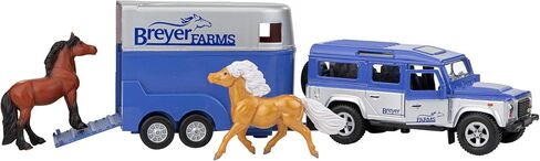 Breyer Horses Farms Land Rover and Tag-a-Long Trailer and Playset | Die Cast | 3.25" H x 10.5" L x 2.5" D | 2 Stablemates Horses Included | 1:32 Scale | Model #59216, Multi in Kuwait