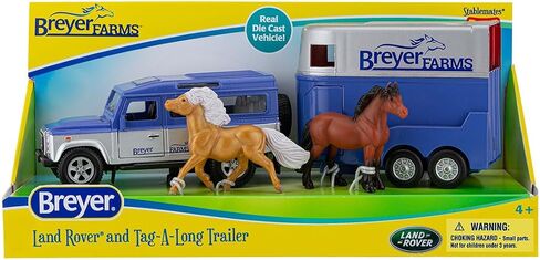 Breyer Horses Farms Land Rover and Tag-a-Long Trailer and Playset | Die Cast | 3.25" H x 10.5" L x 2.5" D | 2 Stablemates Horses Included | 1:32 Scale | Model #59216, Multi in Kuwait