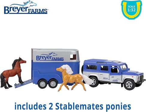 Breyer Horses Farms Land Rover and Tag-a-Long Trailer and Playset | Die Cast | 3.25" H x 10.5" L x 2.5" D | 2 Stablemates Horses Included | 1:32 Scale | Model #59216, Multi in Kuwait