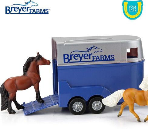 Breyer Horses Farms Land Rover and Tag-a-Long Trailer and Playset | Die Cast | 3.25" H x 10.5" L x 2.5" D | 2 Stablemates Horses Included | 1:32 Scale | Model #59216, Multi in Kuwait