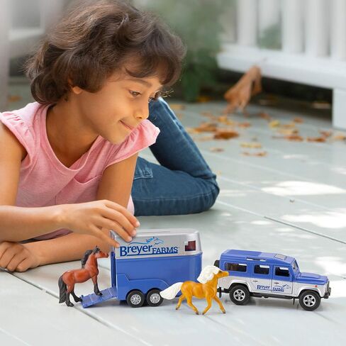 Breyer Horses Farms Land Rover and Tag-a-Long Trailer and Playset | Die Cast | 3.25" H x 10.5" L x 2.5" D | 2 Stablemates Horses Included | 1:32 Scale | Model #59216, Multi in Kuwait