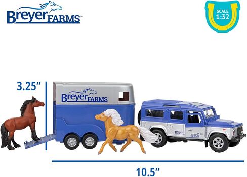 Breyer Horses Farms Land Rover and Tag-a-Long Trailer and Playset | Die Cast | 3.25" H x 10.5" L x 2.5" D | 2 Stablemates Horses Included | 1:32 Scale | Model #59216, Multi in Kuwait
