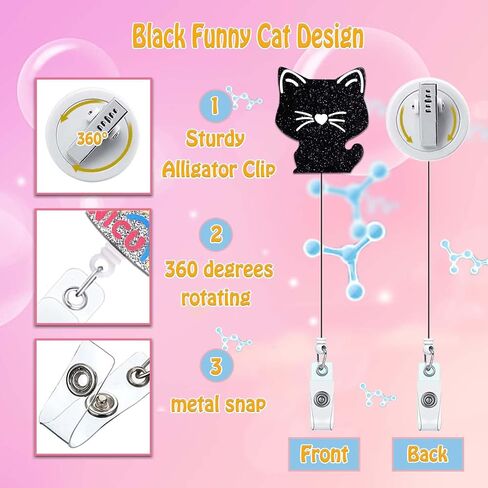Funny Cat Badge Reel Holder Retractable Badge Clips Black Cute Nursing Badge Reels Retractable for Nurses Medical Badge RN LPN CNA ID Card Badge Holder Alligator Clip Office Accessories in Kuwait