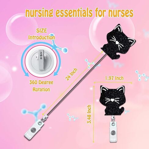 Funny Cat Badge Reel Holder Retractable Badge Clips Black Cute Nursing Badge Reels Retractable for Nurses Medical Badge RN LPN CNA ID Card Badge Holder Alligator Clip Office Accessories in Kuwait