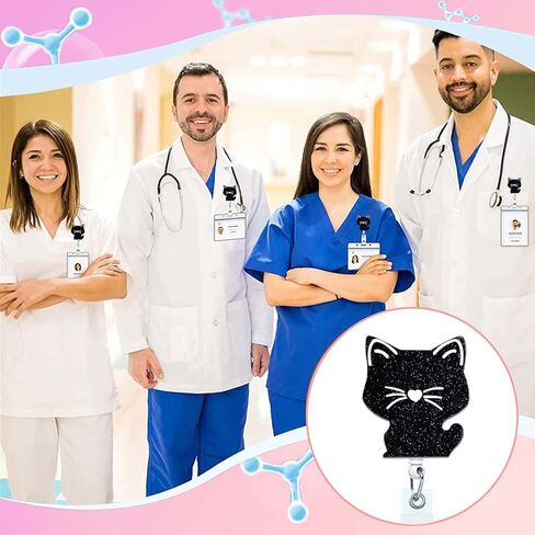 Funny Cat Badge Reel Holder Retractable Badge Clips Black Cute Nursing Badge Reels Retractable for Nurses Medical Badge RN LPN CNA ID Card Badge Holder Alligator Clip Office Accessories in Kuwait