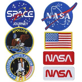 7pcs NASA Patch, Iron On Patches Space Badge Sew On Space Shuttle Embroidered and US Flag Patches for Jackets Backpacks Caps Hats Bags Clothing