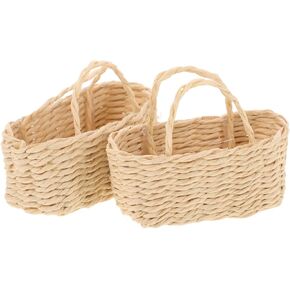 TOYANDONA 2 Pcs Dollhouse Mini Wicker Basket with Handles - Miniature Decorative Basket Model for Crafts, Dollhouse Accessories, Landscape Photography Props