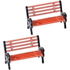 2 Pcs Brown Miniature Park Bench Set, Mini Park Street Seats Bench Chairs Kit for Fairy Garden Decor, Dollhouse Furniture