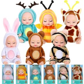 4 Inch Mini Baby Dolls - Baby Dolls Toy Gift Set, Rotatable Joints, Lifelike Realistic Baby Doll Tiny Babies Girls Gifts for Granddaughter Kids Birthday Baby Shower, 6Pcs