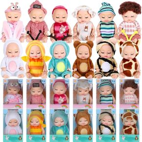 4 Inch Mini Baby Dolls - Baby Dolls Toy Gift Set, Rotatable Joints, Lifelike Realistic Baby Doll Tiny Babies Girls Gifts for Granddaughter Kids Birthday Baby Shower, 6Pcs