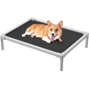YITAHOME 42 Inch Cooling Elevated Dog Bed, Durable Dog Bed with Aluminum Frame, Breathable Textilene Mesh, Enclosed Edges, Non-Slip Feet, Chew Proof Raised Pet Cot for Indoors & Outdoors, Grey
