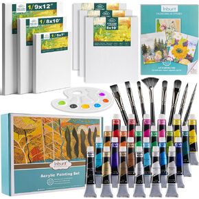 Inburit Paint Set for Adults & Kids, Painting Supplies Kit with 6 Canvases, 24 Acrylic Paints(22ml), 8 Brushes, 1Painting pad, Palette, Deluxe Paint Set for Kids, Student & Artist