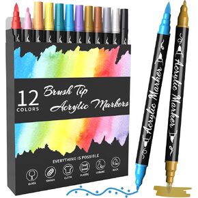 30 Colors Acrylic Paint Markers, Waterproof Dual Tip Acrylic Paint Pens with Brush and Fine Tip, Markers Set for Paper, Rock, Wood, Canvas, Glass, Ceramic and DIY Crafts Making Art Supplies