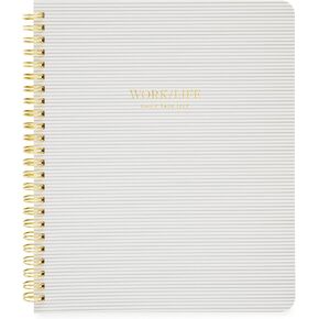 Sugar Paper Work/Life Spiral Notebook, 50 Guided Pages Featuring Divided Task Lists, Priorities Markers & Lined Pages for Personal Notes, Foil Details, Grey Stripe Cover, 7" x 8.5"