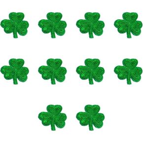 Honbay 10PCS Shiny Shamrock Sequin Patch Leaf Clover Iron on Sew on Applique St. Patrick's Day Glitter Embroidered Patches for Clothes Hats Shoes Jeans Bags