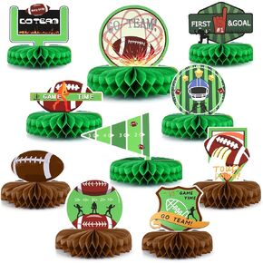 Palksky 10 Pcs Football Superbowl Party Decorations 2024,Football Theme Silhouette 3D Honeycomb Centerpiece Table Decor, Football Gameday Tailgate Party Supplies