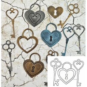 3pcs/Set Heart Lock Key Metal Die Cuts,Heart Lock Key Frame Background Wedding Cutting Dies Cut Stencils for DIY Scrapbooking Album Embossing Paper Dies Card Making
