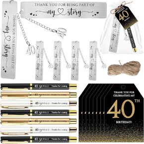 25 Sets Birthday Favors for Guests 25 Thanks for Coming Ballpoint Pens 25 Metal Bookmarks 25 Gift Cards with Organza Bag for Guests Birthday Anniversary Appreciation Gifts (40th)