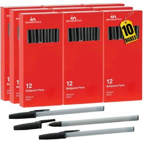 1InTheOffice Ballpoint Pens, Medium Point, Black Ink, 1.0mm, 12 Pens/Box, 10 Boxes