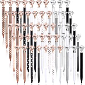 Leinuosen 50 Pieces Bridal Shower Crystal Diamond Pens Bulk Wedding Bling Ballpoint Pen with Diamond on Top for Women Girls School Office Supplies Gifts