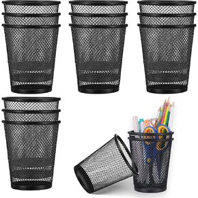 12 PCS MESH PEN CUP ، حامل قلم رصاص معدني ، كأس حامل القلم ، كأس قلم رصاص ، كأس منظم الفصول الدراسية في المكتب ، للطلاب للأطفال البالغين (أسود)