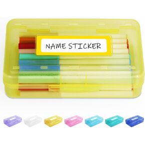 Sooez Pencil Box with Personalized Sticker, Large Hard Pencil Case Organizer, Clear Plastic Crayon Box for Girls and Boys, Colored Marker Organizer, Small Plastic Containers/Bins with Lids, Art Supply
