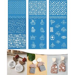 Puocaon Clover Clay Silk Screen - 6 Pcs St Patrick Silk Screen Stencils for Polymer Clay, Lucky Horse Shoe Music Note Clay Silk Screen Stencils for Polymer Clay Earrings, Gnome Clay Silk Screen