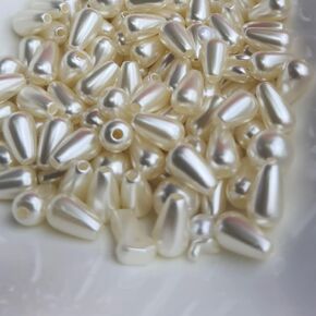100pcs 6x10mm Teardrop Loose Beads,Water Drop Pearl Beads for DIY,Beading Jewelry Making ABS Imitation Pearl Hole Beads (Ivory)